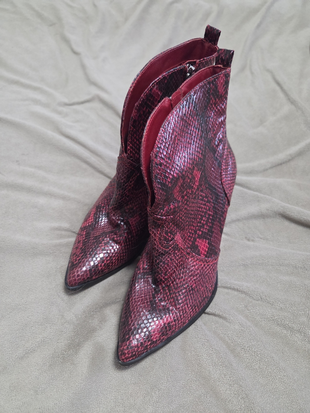 Jessica Simpson Red Snakeskin-Print Pointed-Toe Ankle Booties